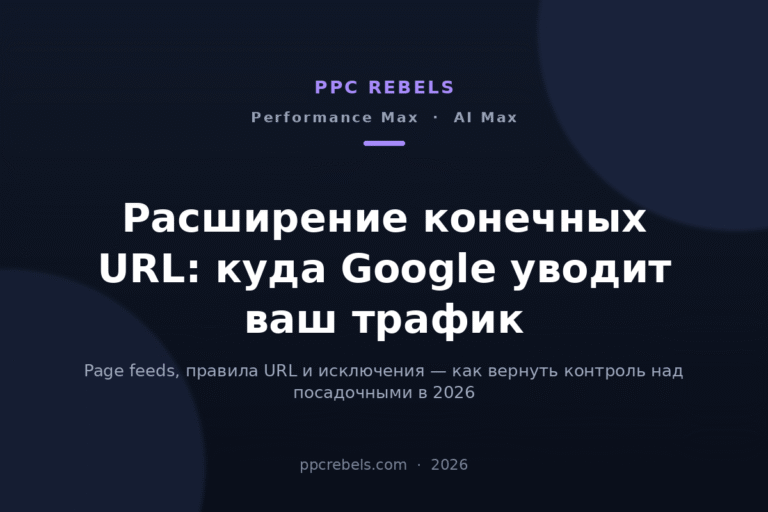 Обложка статьи PPC Rebels 2026 о расширении конечных URL в Performance Max и AI Max