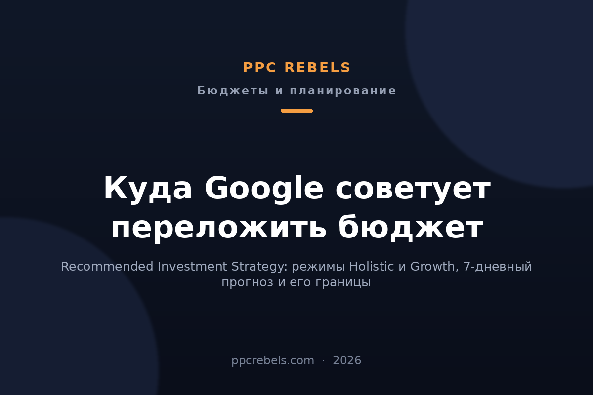 Обложка статьи PPC Rebels 2026: Recommended Investment Strategy в Google Ads 2026: режимы Holistic и Growth
