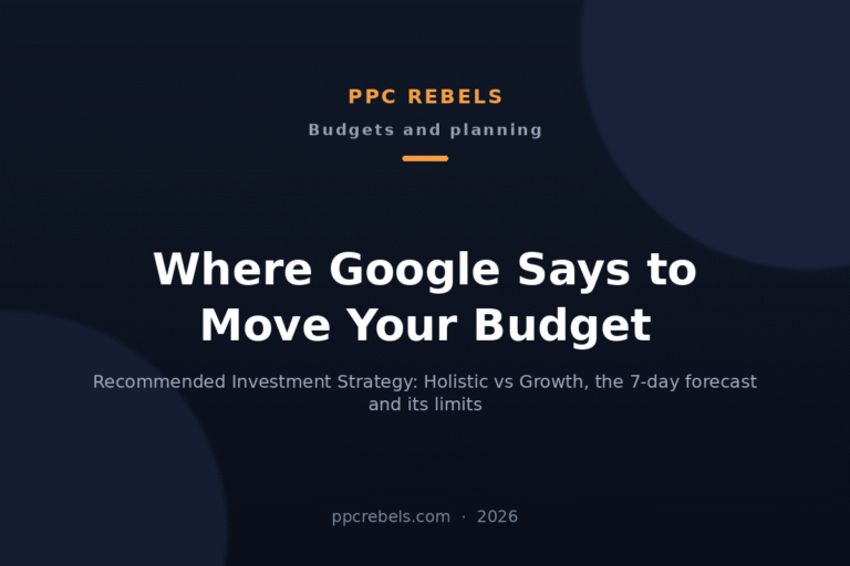 PPC Rebels 2026 article cover: Recommended Investment Strategy 2026: Holistic vs Growth Mode in Google Ads