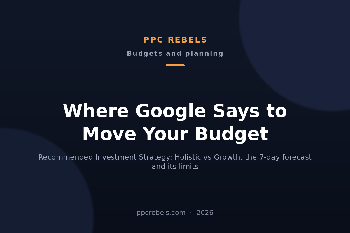 PPC Rebels 2026 article cover: Recommended Investment Strategy 2026: Holistic vs Growth Mode in Google Ads