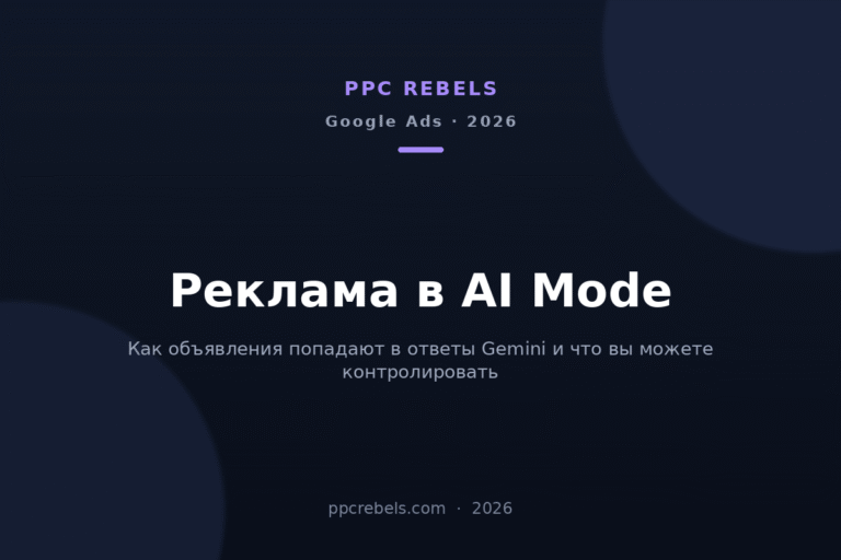 Обложка статьи PPC Rebels о рекламе в AI Mode Google в 2026 году