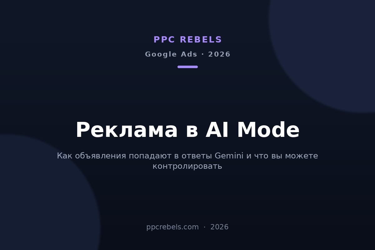 Обложка статьи PPC Rebels о рекламе в AI Mode Google в 2026 году