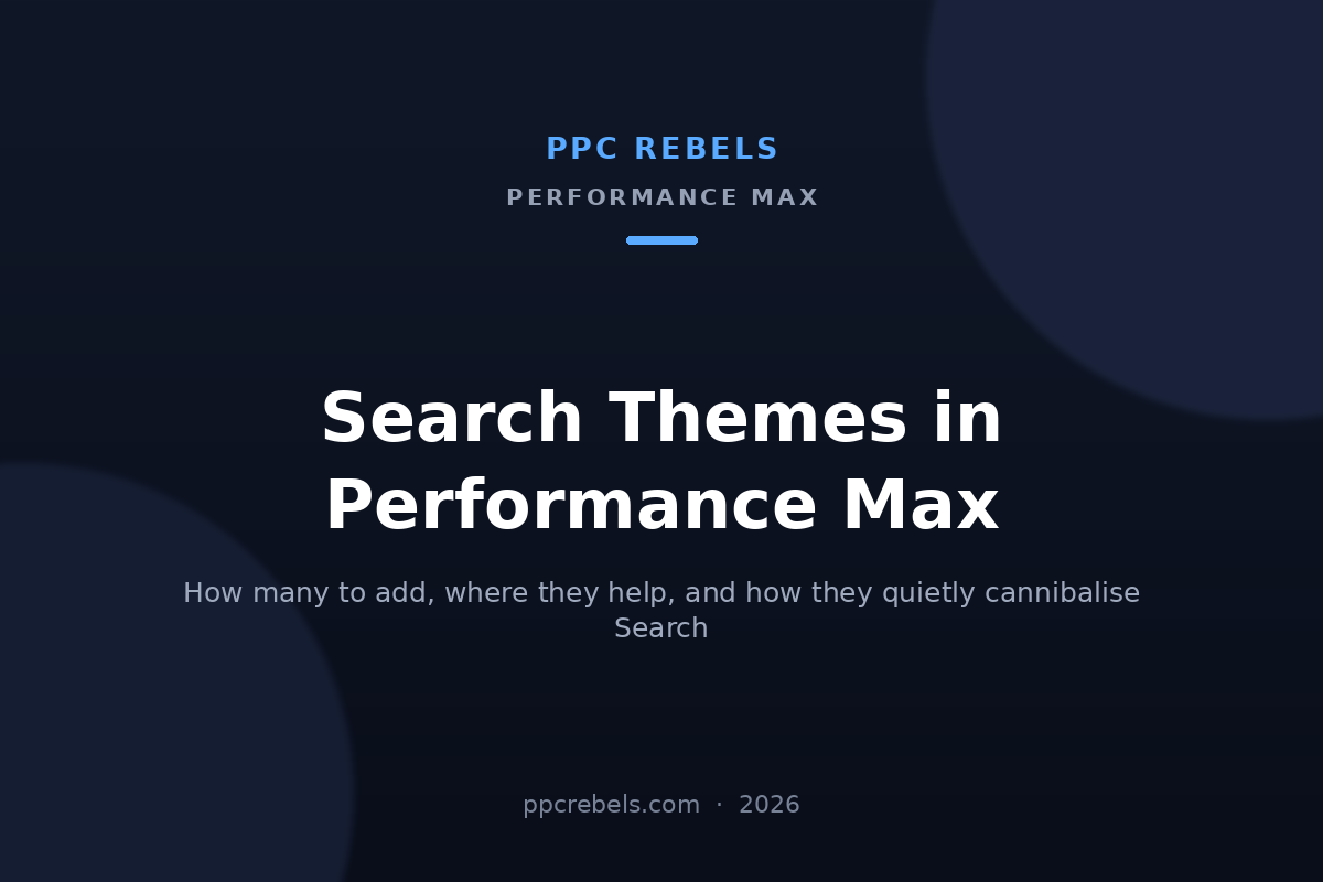 Search Themes in Performance Max: cover image for the 2026 PPC Rebels guide to Google Ads