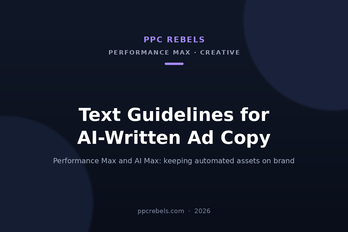 PPC Rebels article cover about text guidelines for automatically created assets in Performance Max and AI Max in 2026