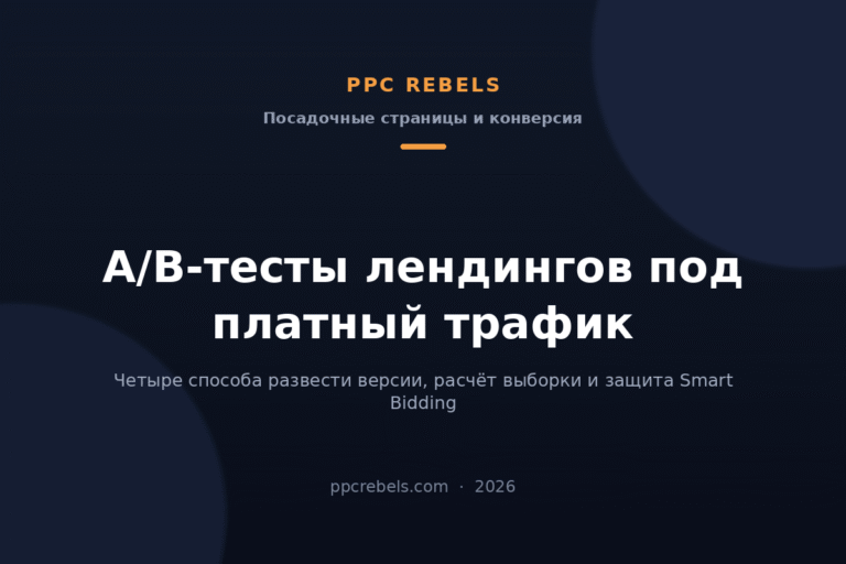 Обложка статьи PPC Rebels 2026 об A/B-тестах лендингов под платный трафик в Google Ads