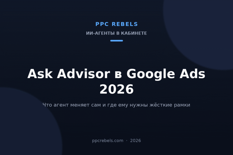Обложка статьи PPC Rebels про Ask Advisor в Google Ads 2026: что ИИ-агент меняет в аккаунте