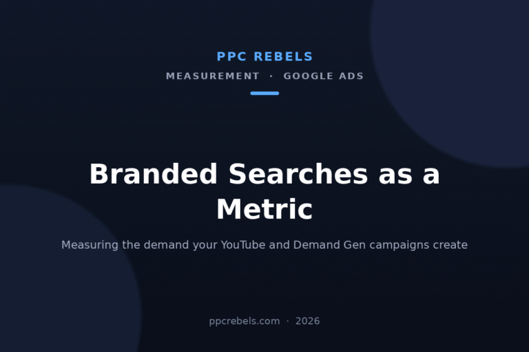 PPC Rebels article cover: branded searches as a metric for YouTube and Demand Gen, 2026