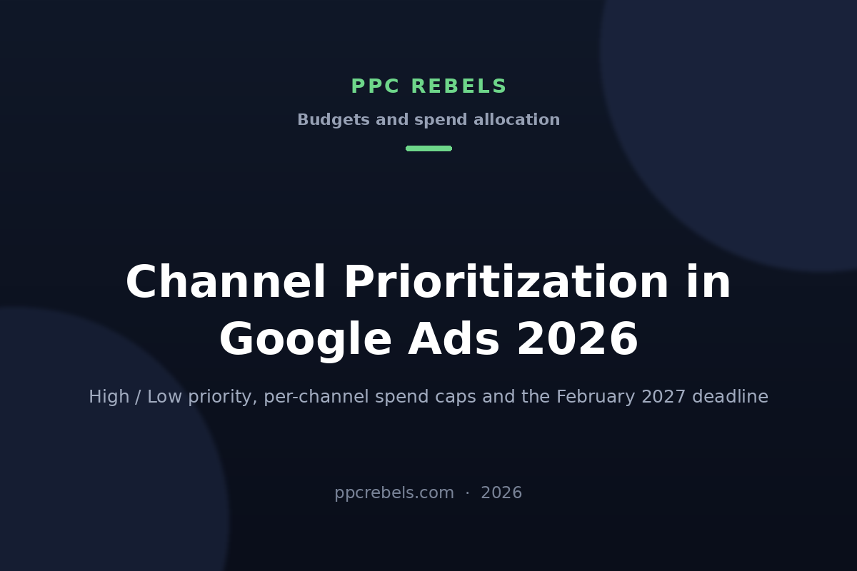 PPC Rebels 2026 cover for the article on channel prioritization and per-channel budget caps in Google Ads