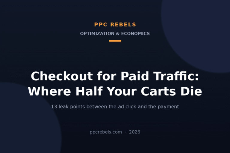 PPC Rebels 2026 cover: checkout optimization for paid traffic and the 13 leak points where carts die