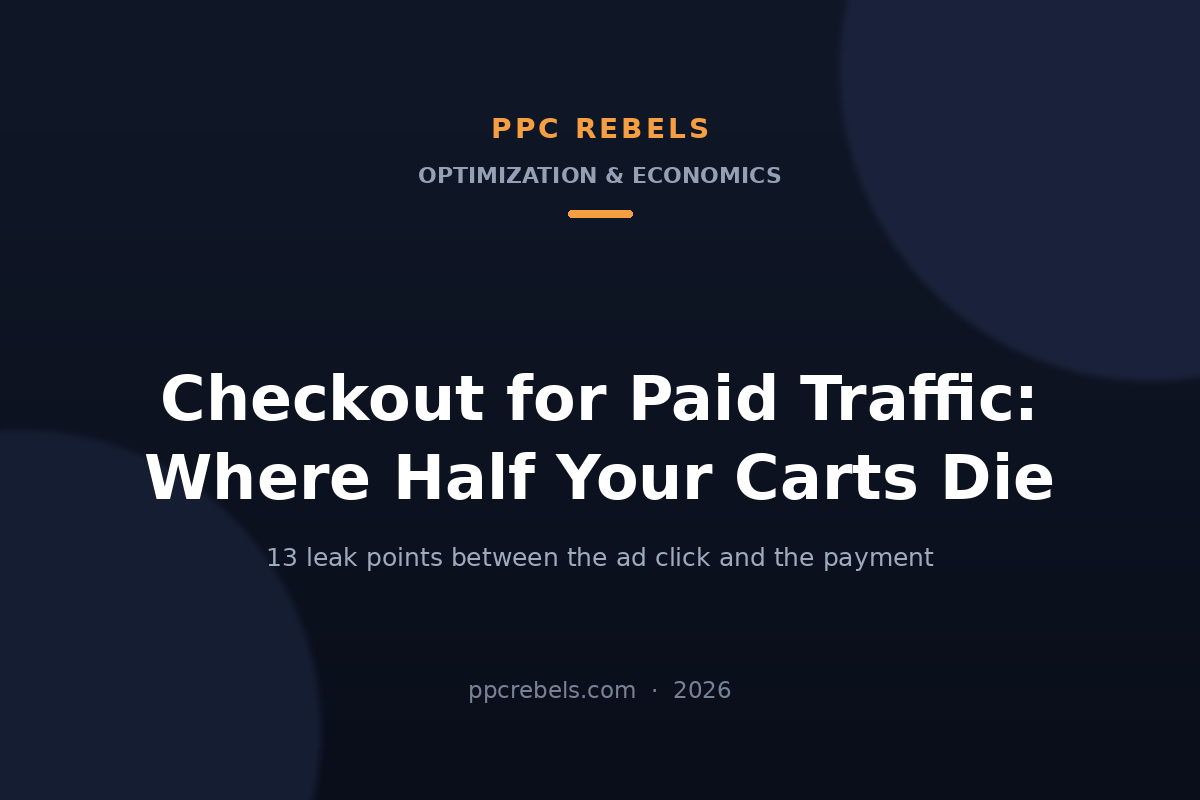 PPC Rebels 2026 cover: checkout optimization for paid traffic and the 13 leak points where carts die