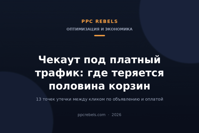 Обложка статьи PPC Rebels 2026: оптимизация чекаута под платный трафик и 13 точек утечки корзин