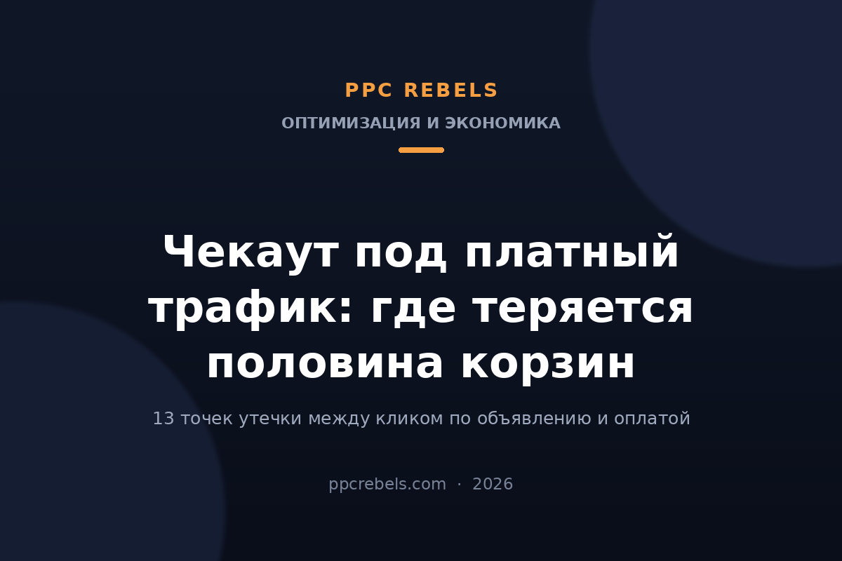 Обложка статьи PPC Rebels 2026: оптимизация чекаута под платный трафик и 13 точек утечки корзин