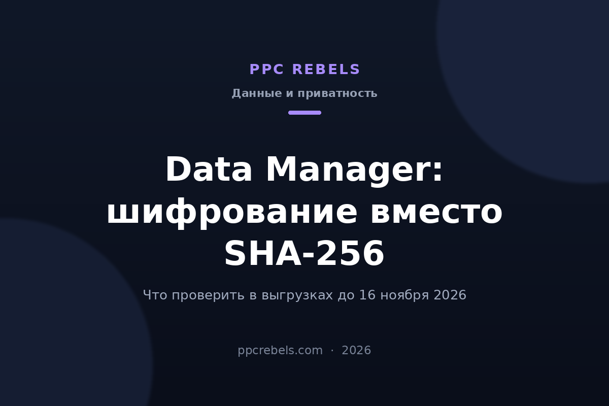 Обложка статьи PPC Rebels 2026: Data Manager переходит на шифрование вместо SHA-256 с 16 ноября