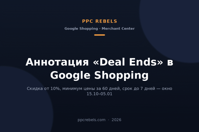 Обложка статьи PPC Rebels про аннотацию Deal Ends в Google Shopping в 2026 году