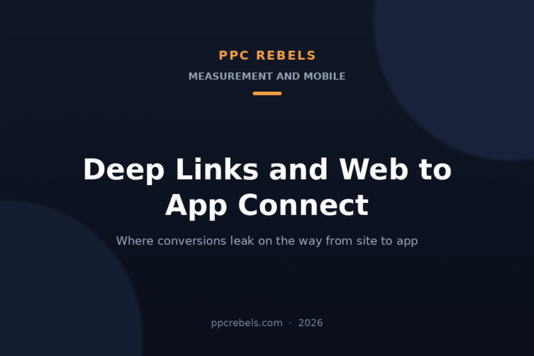 PPC Rebels article cover: deep links and Web to App Connect in Google Ads 2026