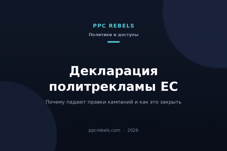 Обложка PPC Rebels 2026: декларация политической рекламы ЕС в Google Ads и ошибки при правке кампаний