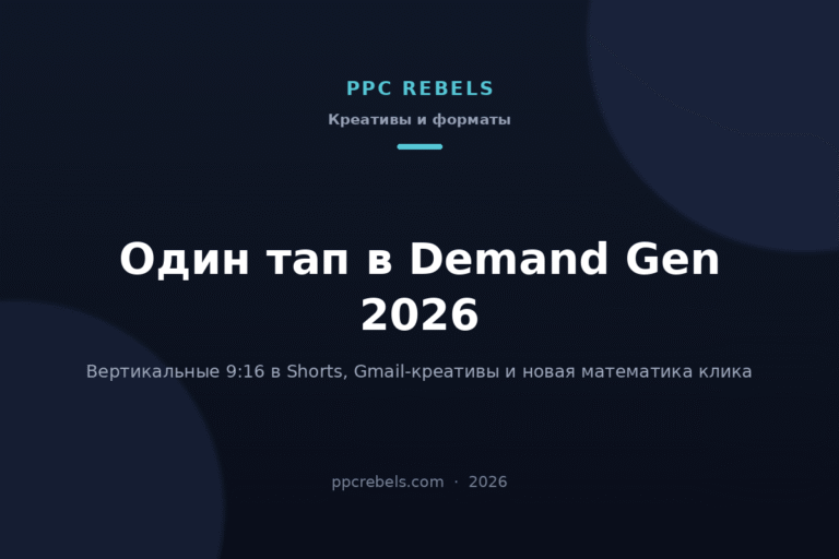 Обложка статьи PPC Rebels: один тап в Demand Gen 2026, вертикальные 9:16 в Shorts и Gmail-креативы