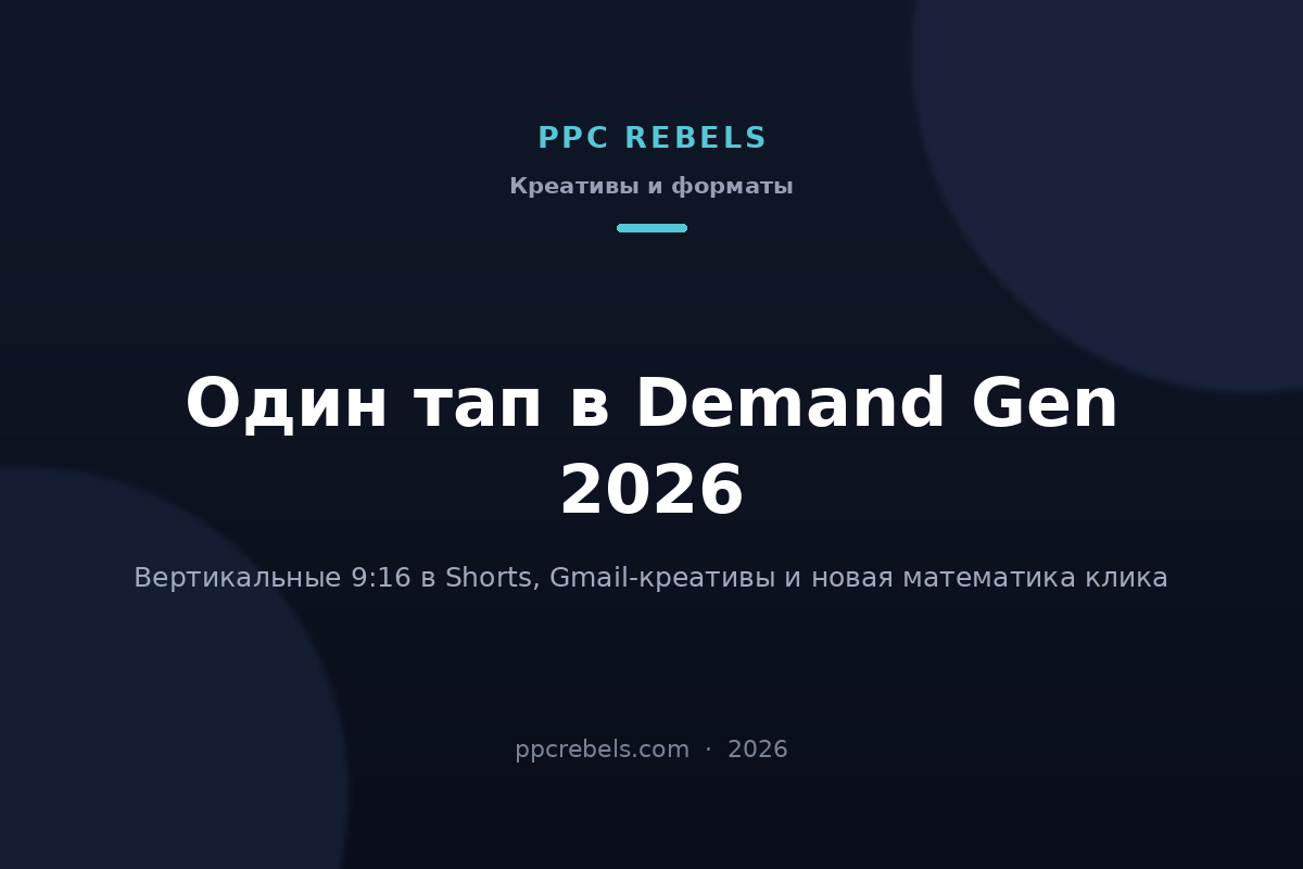 Обложка статьи PPC Rebels: один тап в Demand Gen 2026, вертикальные 9:16 в Shorts и Gmail-креативы