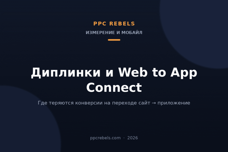 Обложка статьи PPC Rebels про диплинки и Web to App Connect в Google Ads 2026