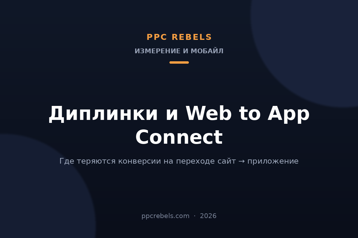 Обложка статьи PPC Rebels про диплинки и Web to App Connect в Google Ads 2026