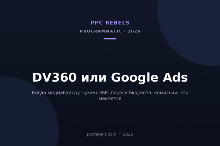 Обложка статьи PPC Rebels о выборе между DV360 и Google Ads для медиабайера в 2026 году