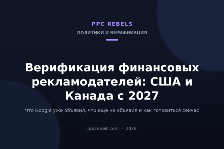 Обложка статьи PPC Rebels 2026: верификация финансовых рекламодателей Google Ads в США и Канаде с 2027 года