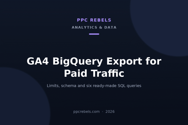 PPC Rebels cover for the 2026 guide to the GA4 BigQuery export for paid traffic
