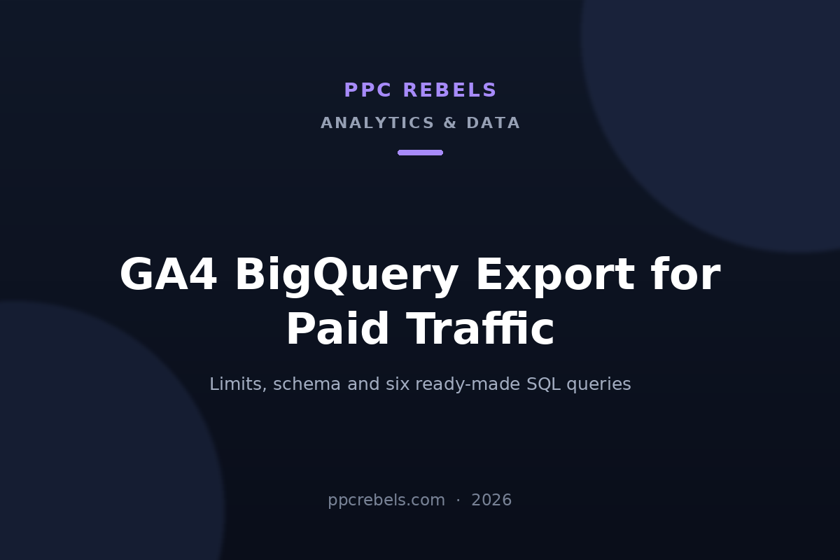PPC Rebels cover for the 2026 guide to the GA4 BigQuery export for paid traffic