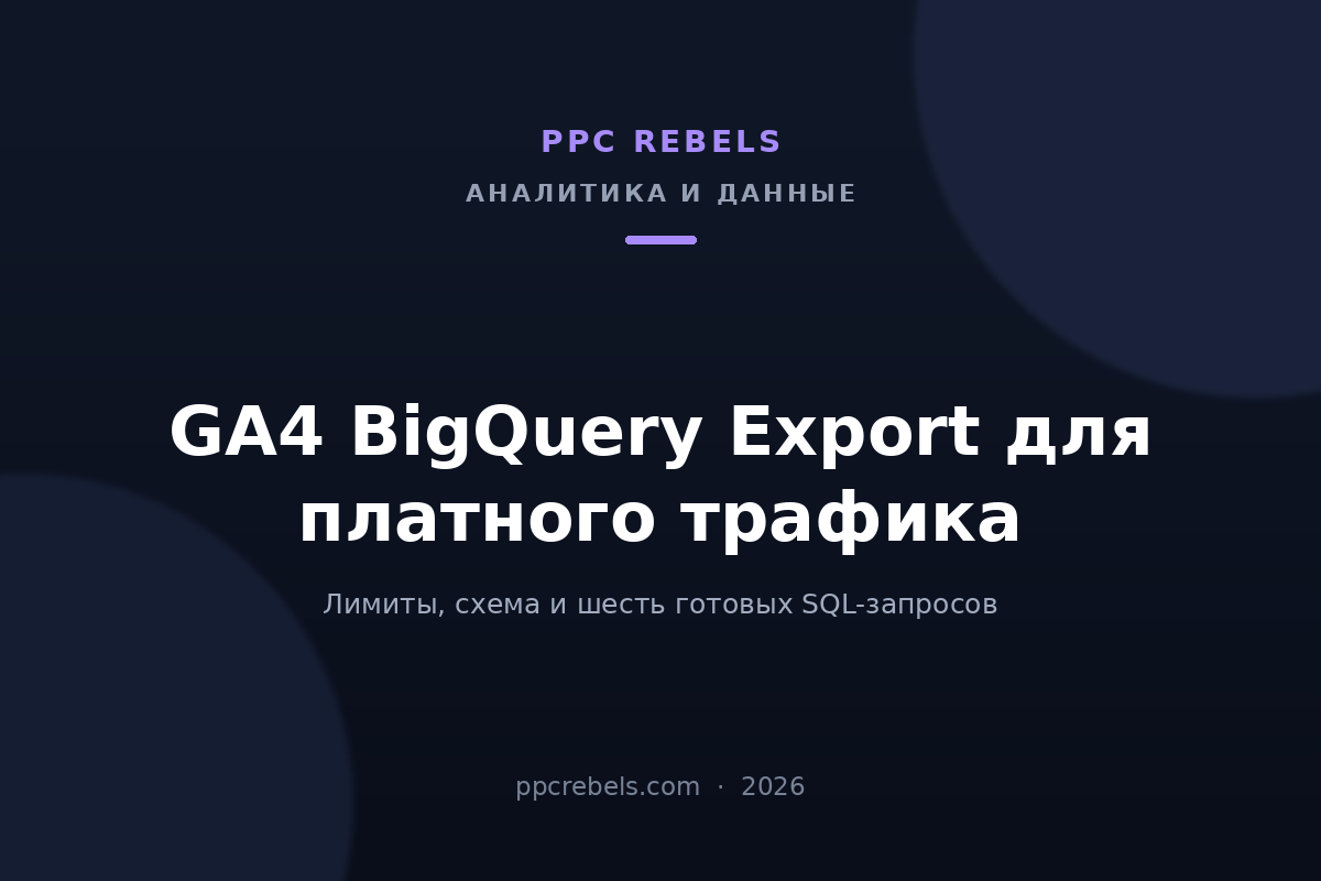 Обложка статьи PPC Rebels про GA4 BigQuery Export для платного трафика в 2026 году