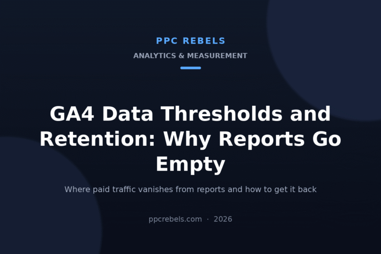 PPC Rebels 2026 cover: GA4 data thresholds and retention and why paid traffic reports go empty