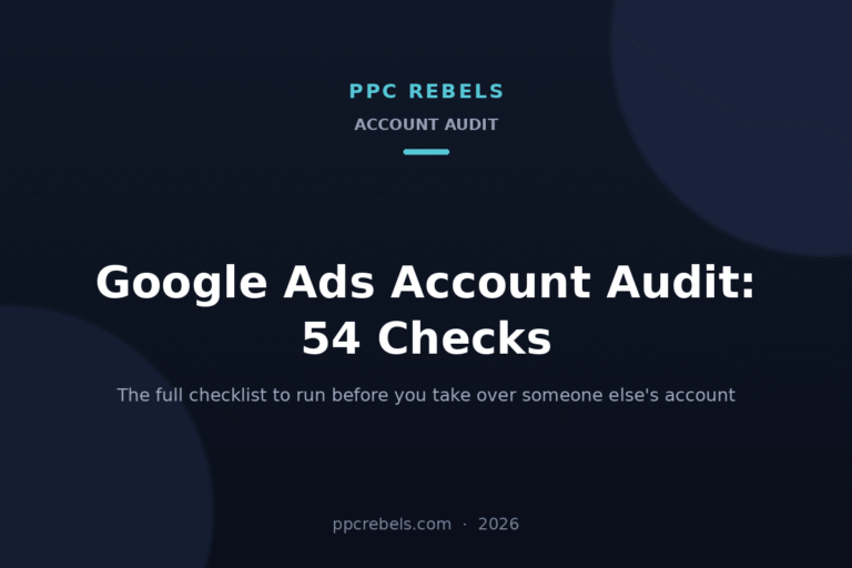 PPC Rebels 2026 cover for the 54-point Google Ads account audit checklist