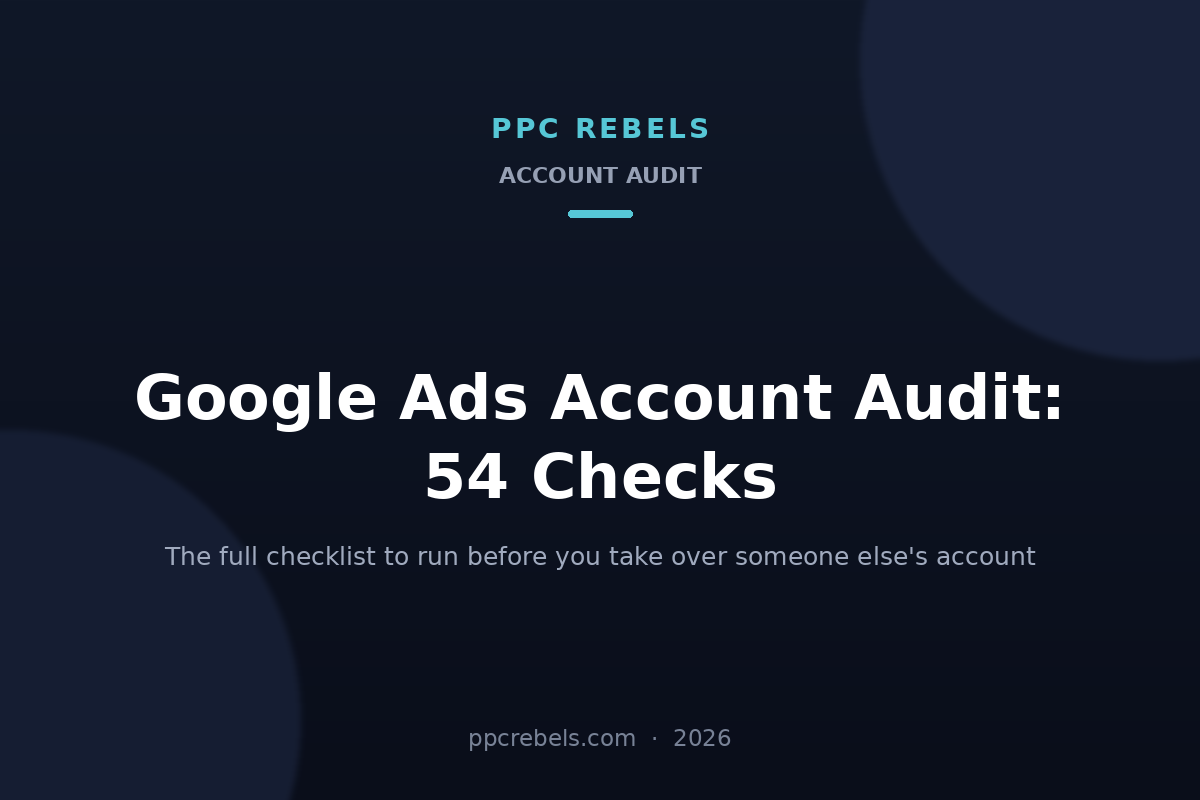 PPC Rebels 2026 cover for the 54-point Google Ads account audit checklist