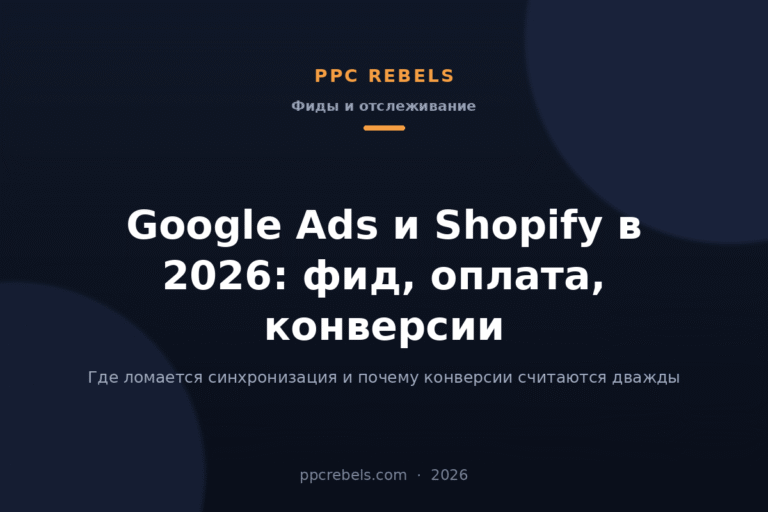 Обложка статьи PPC Rebels: связка Google Ads и Shopify в 2026 году — фид, агентная оплата и учёт конверсий
