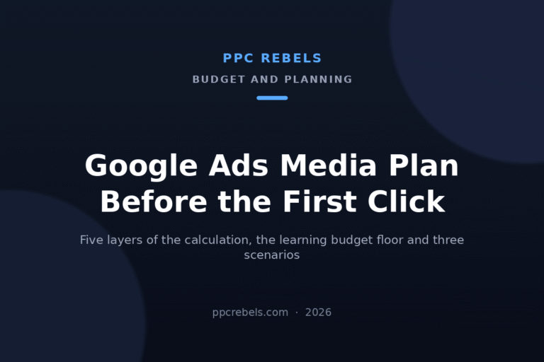 PPC Rebels article cover on building a Google Ads media plan and budget forecast before launch in 2026