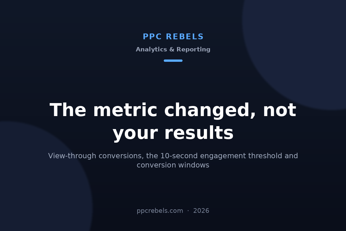 PPC Rebels article cover on Google Ads metric changes in 2026: view-through conversions and the engagement threshold