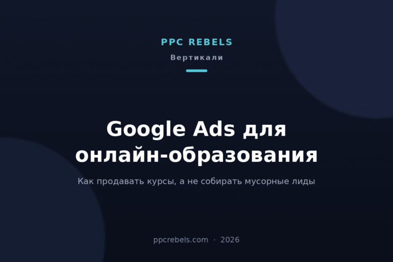 Обложка статьи PPC Rebels: Google Ads для онлайн-образования в 2026 году — как продавать курсы, а не собирать мусорные лиды