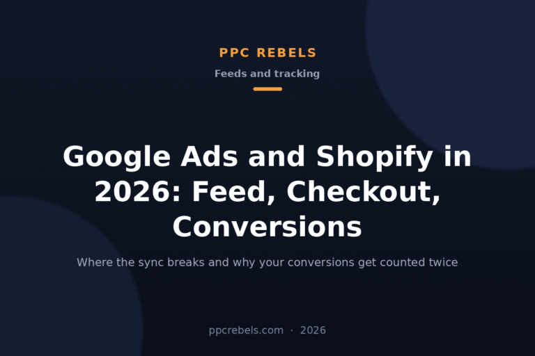 PPC Rebels article cover: Google Ads and Shopify in 2026 — product feed, agentic checkout and conversion tracking