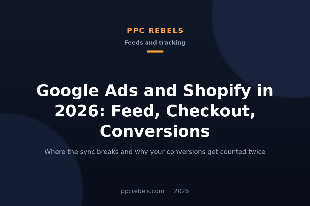 PPC Rebels article cover: Google Ads and Shopify in 2026 — product feed, agentic checkout and conversion tracking