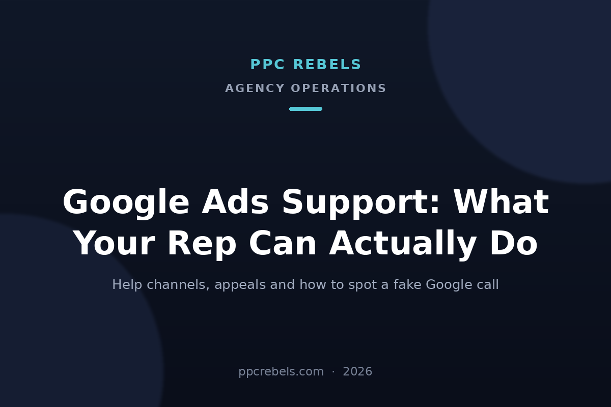 PPC Rebels cover image for the 2026 guide to Google Ads support and account reps