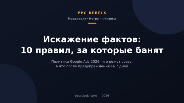 Искажение фактов Google Ads 2026: правила модерации для нутры, финансов и лидгена — обложка PPC Rebels