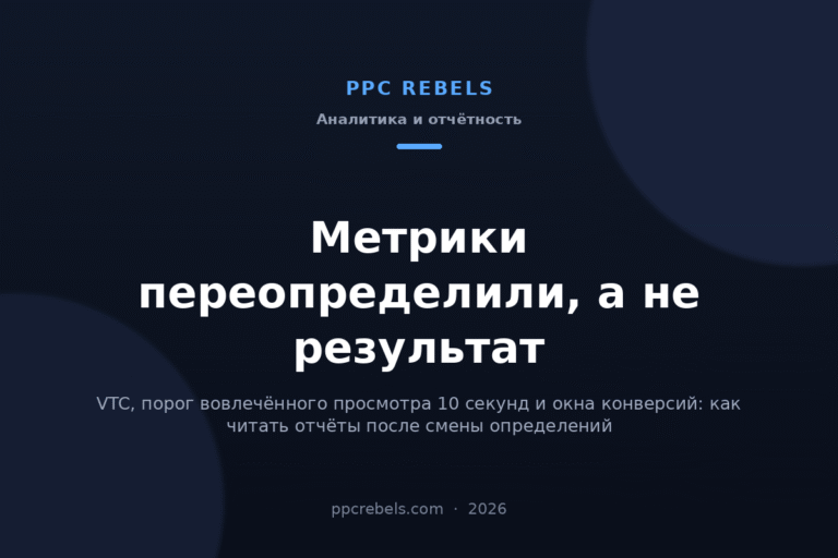 Обложка статьи PPC Rebels об изменении метрик Google Ads в 2026 году: VTC и порог вовлечённого просмотра