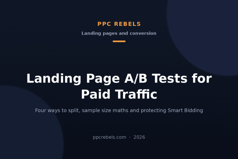 PPC Rebels 2026 cover for the article on landing page A/B tests for paid traffic in Google Ads
