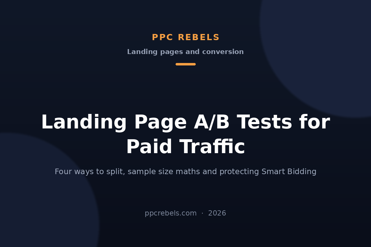 PPC Rebels 2026 cover for the article on landing page A/B tests for paid traffic in Google Ads