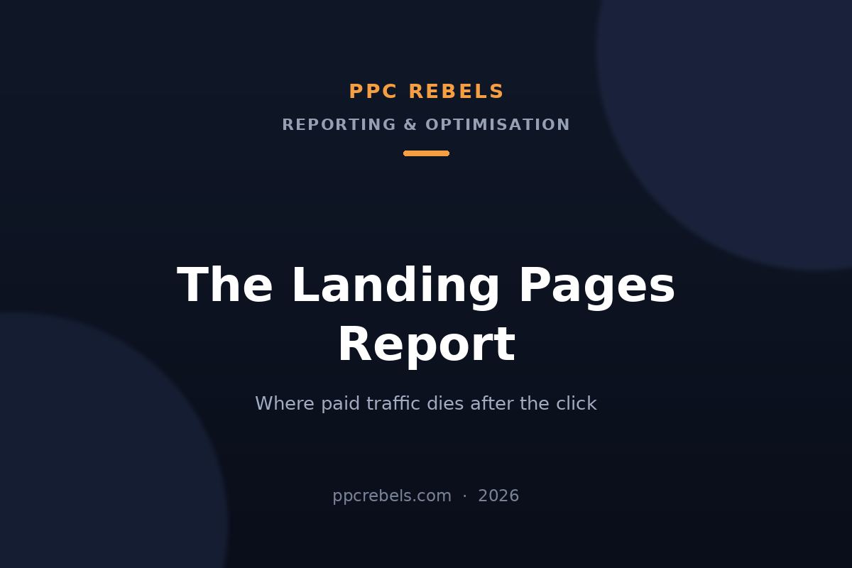 PPC Rebels 2026 cover image for the guide to the Google Ads landing pages report
