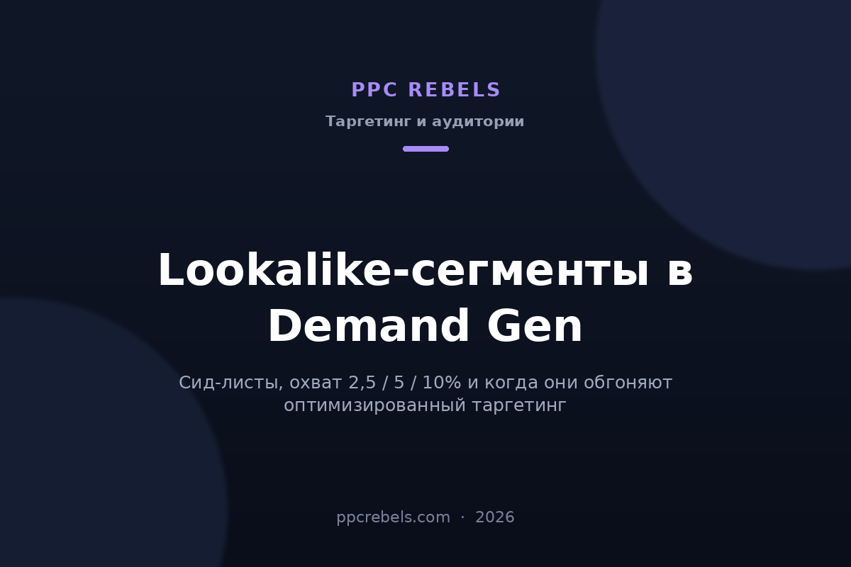 Обложка статьи PPC Rebels о lookalike-сегментах в Demand Gen 2026: сид-листы и уровни охвата