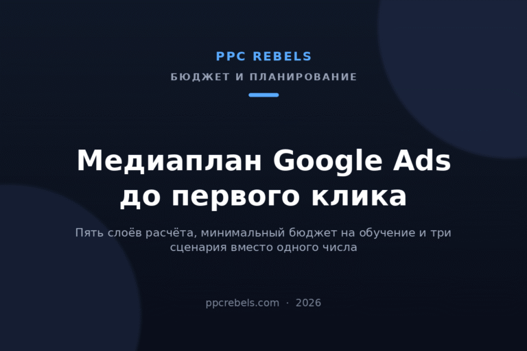 Обложка статьи PPC Rebels про медиаплан Google Ads и прогноз бюджета до запуска в 2026 году