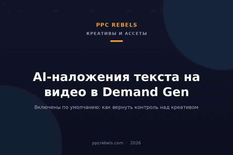 Обложка статьи PPC Rebels 2026 о наложении текста на видео в кампаниях Demand Gen Google Ads