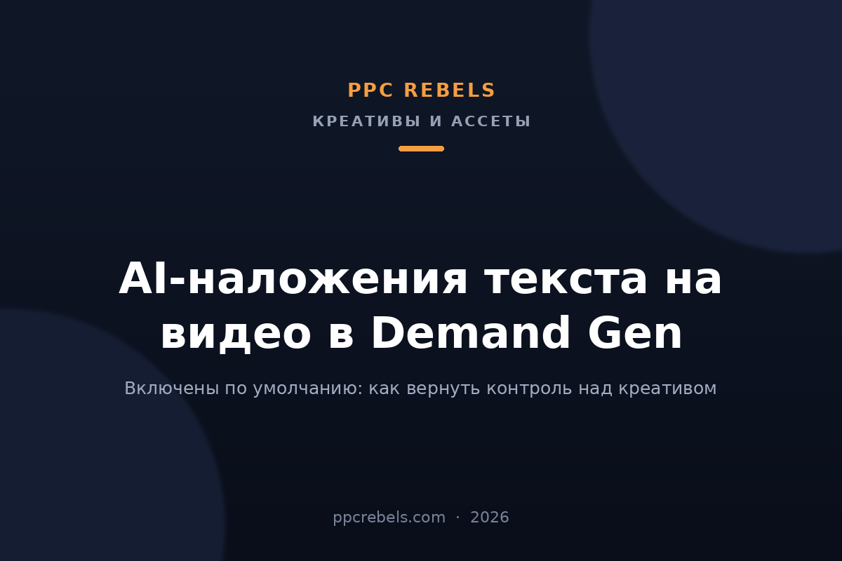 Обложка статьи PPC Rebels 2026 о наложении текста на видео в кампаниях Demand Gen Google Ads
