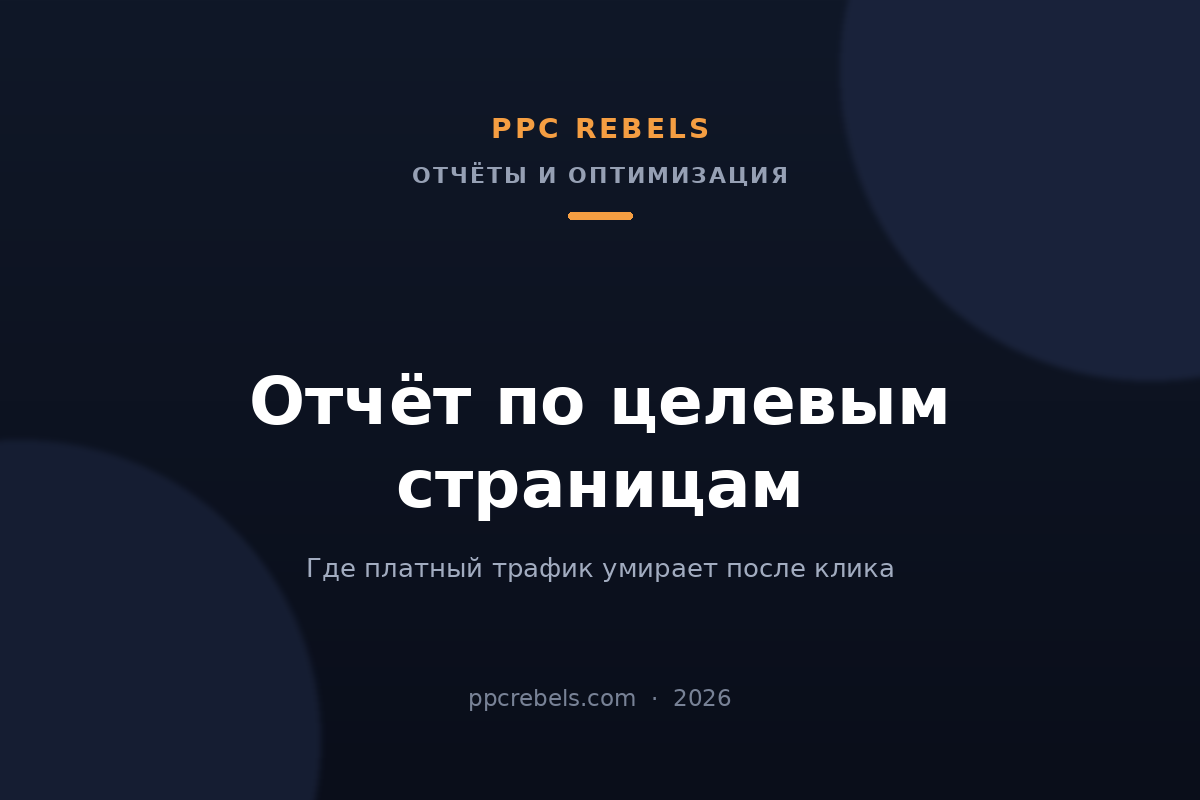 Обложка статьи PPC Rebels 2026 об отчёте по целевым страницам в Google Ads