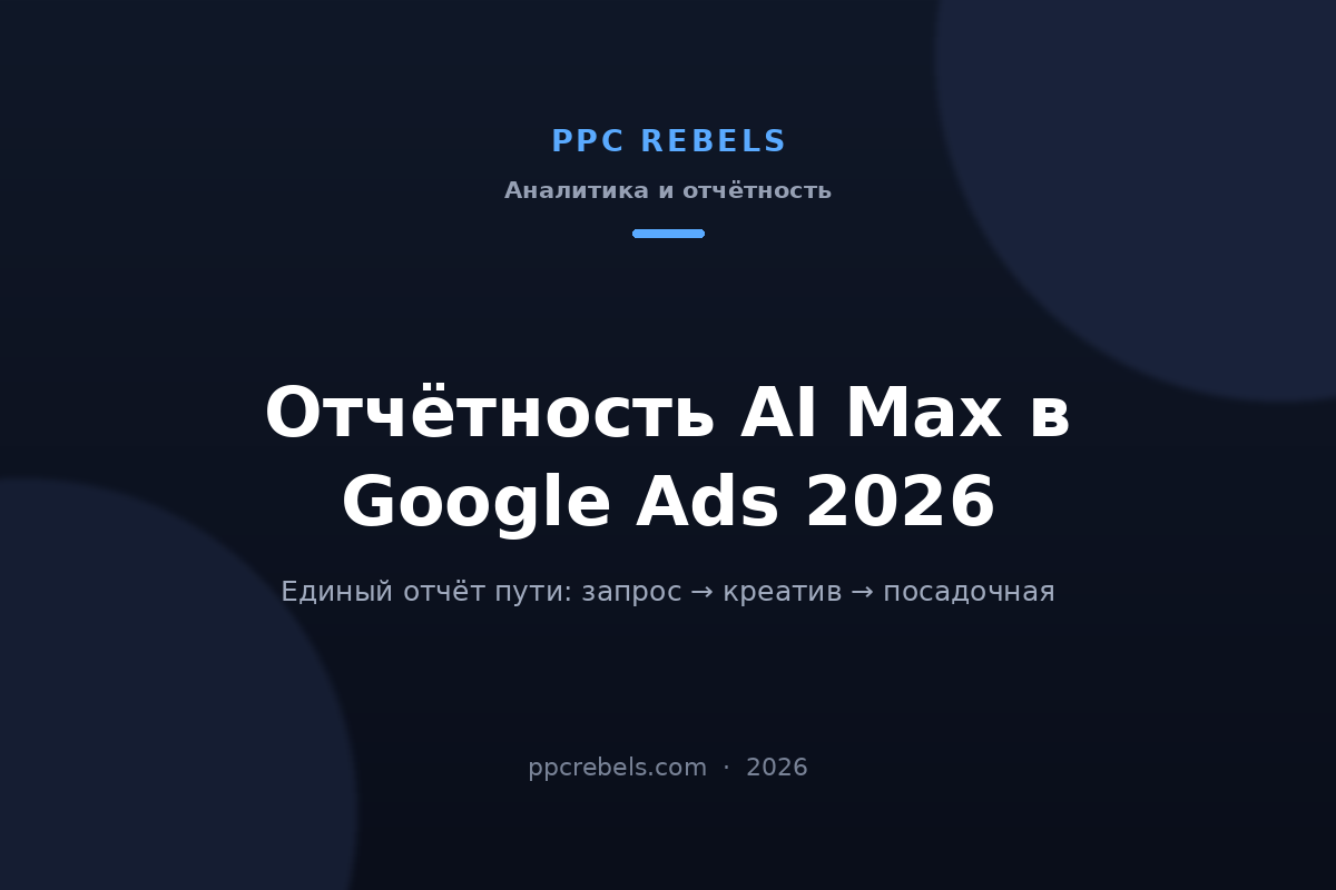 Обложка статьи PPC Rebels: отчётность AI Max в Google Ads 2026 и единый отчёт пути